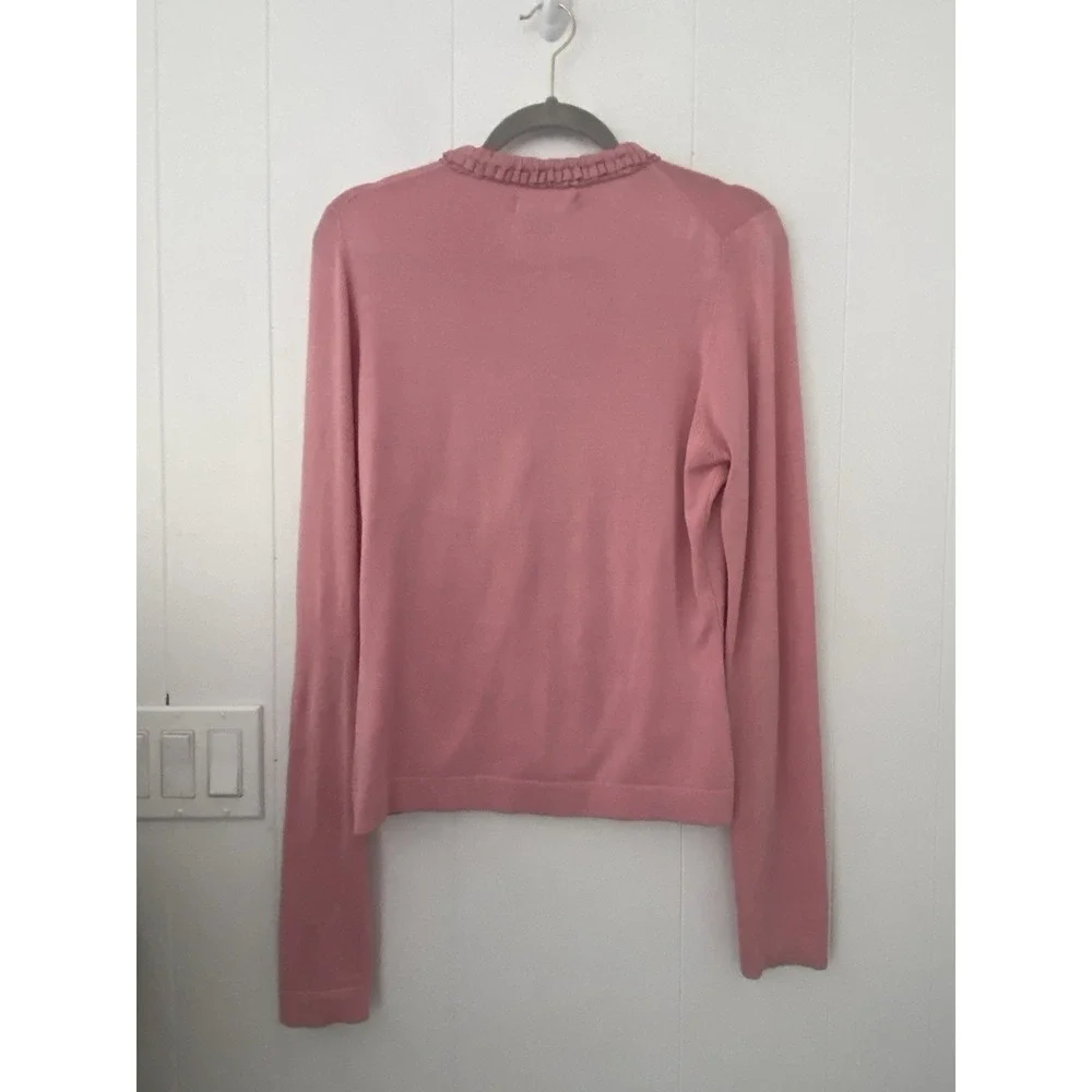 Karen Kane Lifestyle Pink Silk Blend Ruffle Trim Cardigan - Size Small